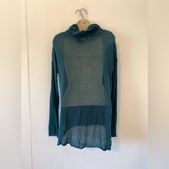 Prana Teal Green Cowl Neck Hemp and organic cotton Top with sheer Back size S - Picture 3 of 8